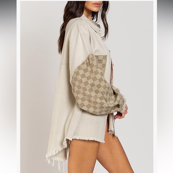 POL Beige Checkerboard Shacket Jacket Size XXL - Picture 1 of 15